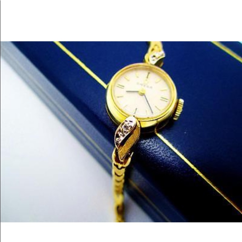 Vtg 14k Gold Diamond Omega Ladies  c1960s Watch